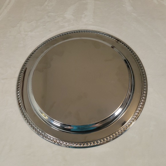 Vtg Shelton-Ware NYC Embossed Round Server Tray Silver-tone Floral Scroll 15" - Picture 3 of 6